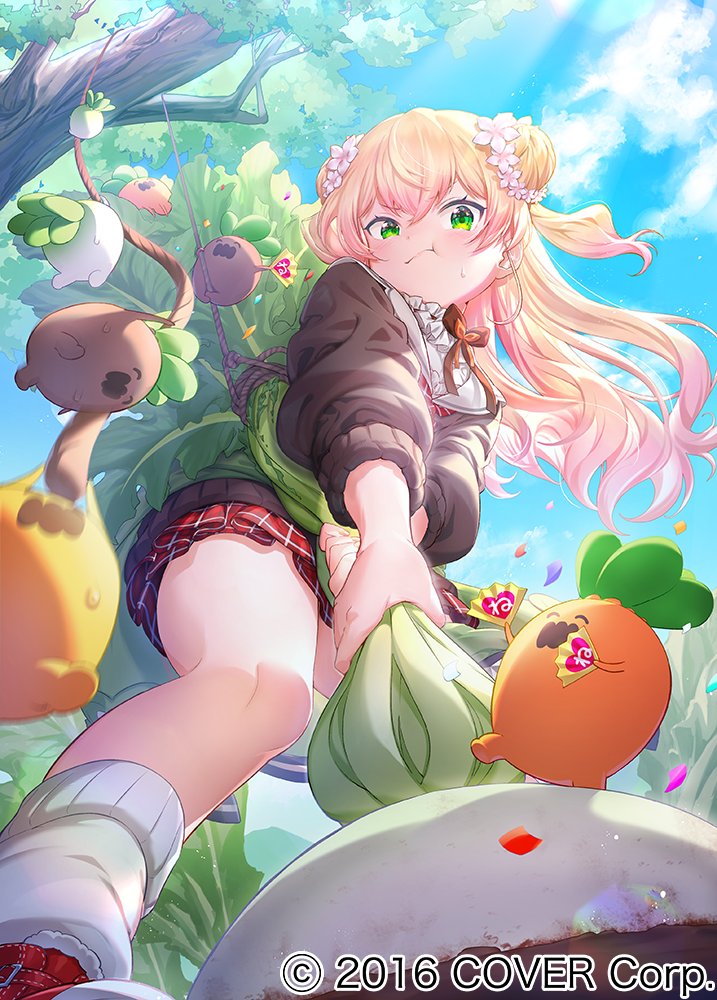 1girl, blonde_hair, blue_sky, brown_cardigan, cardigan, closed_mouth, collar, commentary_request