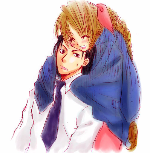 black_hair, blue_tie, brown_hair, facial_mark, final_fantasy, final_fantasy_vii, hair_ribbon, happy