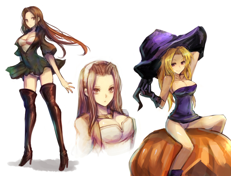 blonde_hair, boots, breasts, brown_eyes, brown_hair, bust, catiua_powell, cleavage