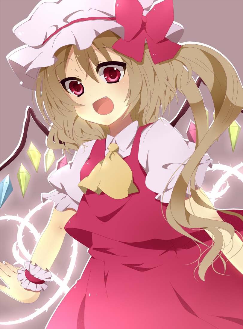 ascot, bad_id, blush, flandre_scarlet, furumun, hat, red_eyes, short_hair