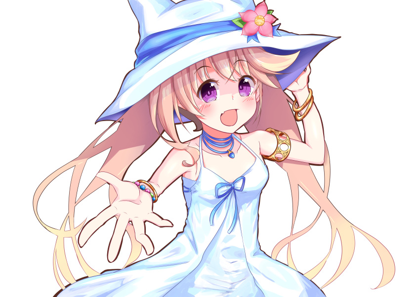 1girl, absurdres, bare_shoulders, blonde_hair, bracelet, breasts, dress, flower