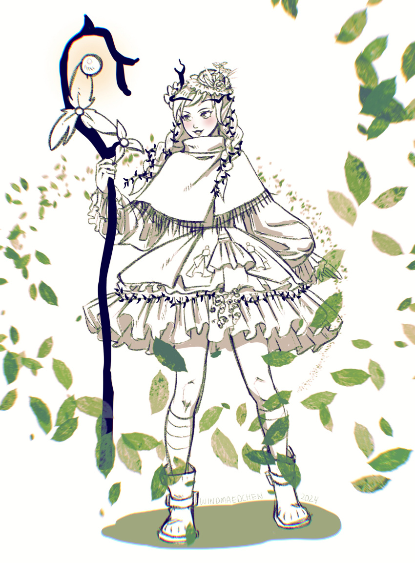 1girl, absurdres, afk_(series), afk_journey, braid, brown_eyes, capelet, dress