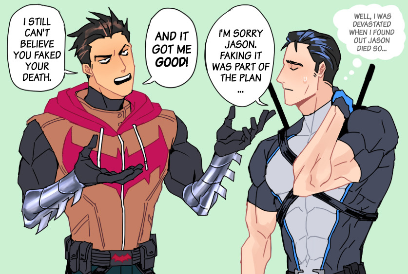 bat_signal, batman_(series), batman_symbol, black_bodysuit, black_hair, bodysuit, brothers, dc_comics