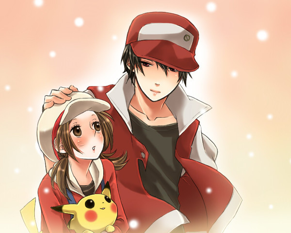 black_hair, blush, brown_eyes, brown_hair, gloves, hat, height_difference, kotone_(pokemon)