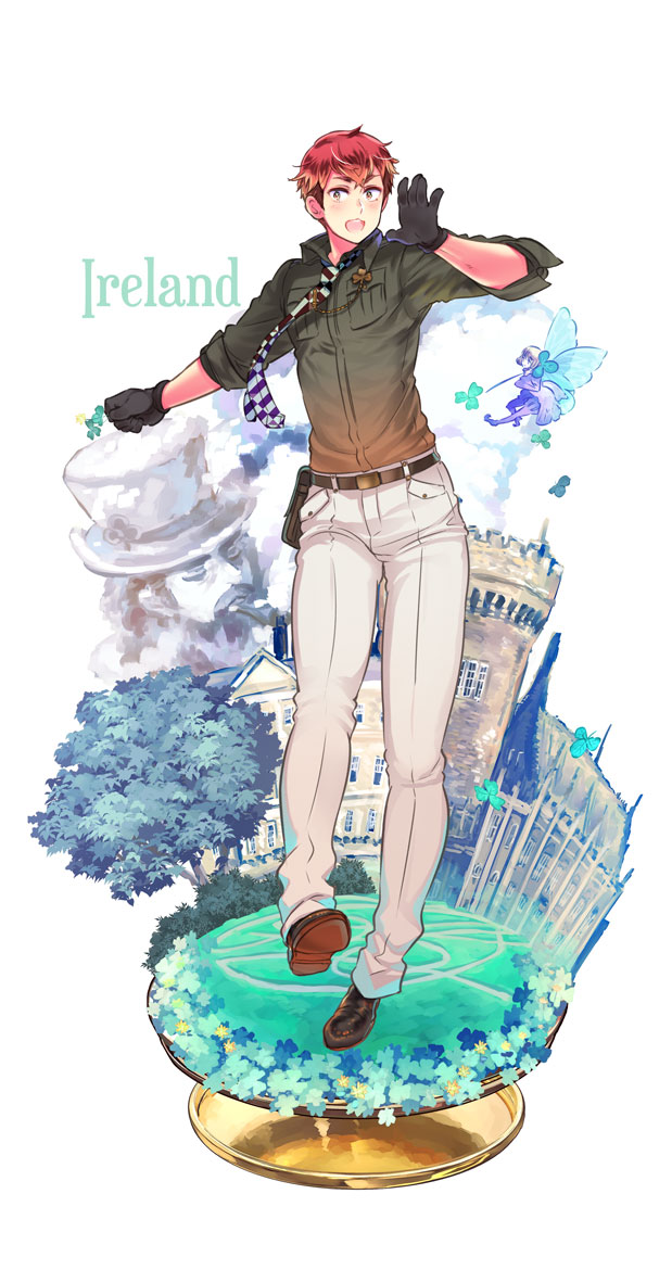 1boy, aqua_flower, axis_powers_hetalia, belt, black_belt, black_gloves, black_necktie, black_shoes