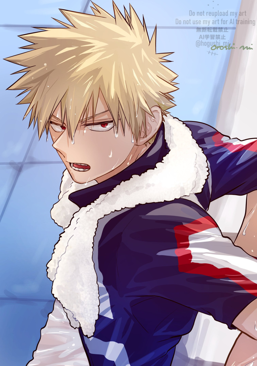 1boy, bakugou_katsuki, blonde_hair, boku_no_hero_academia, commentary_request, highres, looking_at_viewer, male_focus