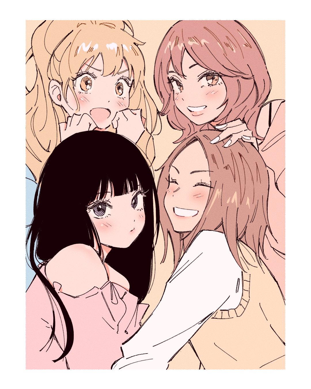 4girls, black_hair, blonde_hair, brown_hair, highres, kimi_ni_todoke, kuronuma_sawako, kurumizawa_ume