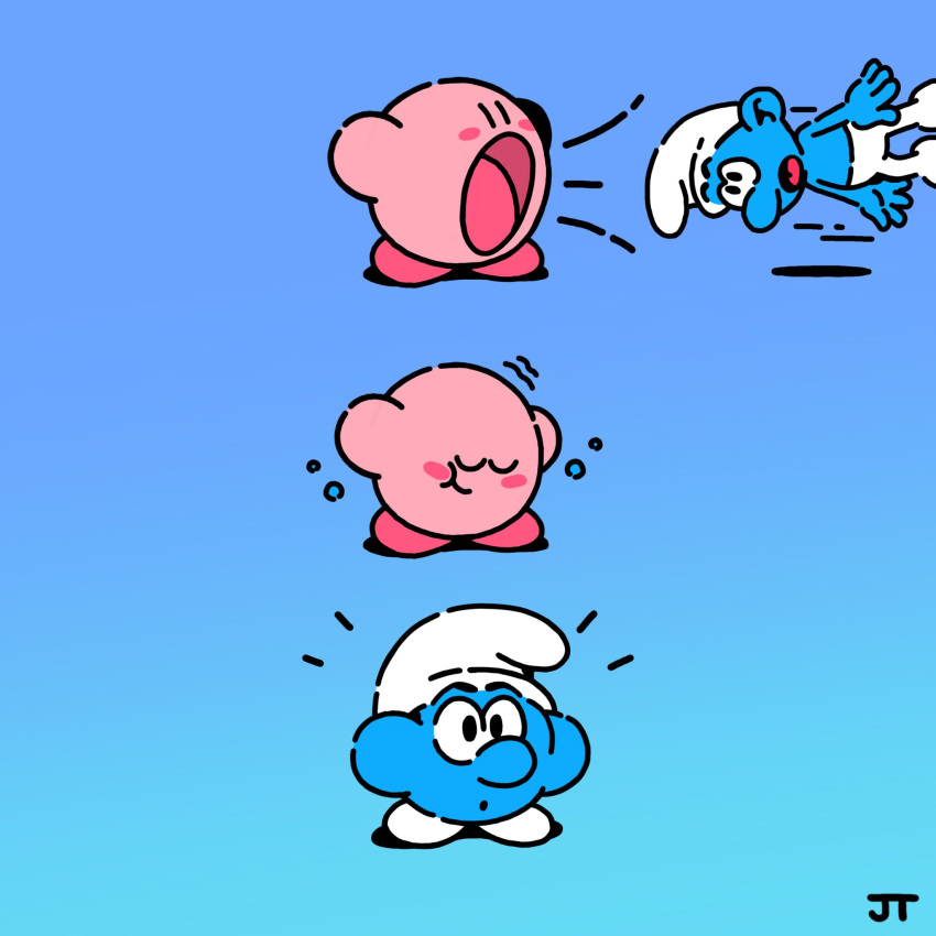 1boy, :t, black_eyes, blue_background, blue_skin, blush_stickers, closed_eyes, colored_skin