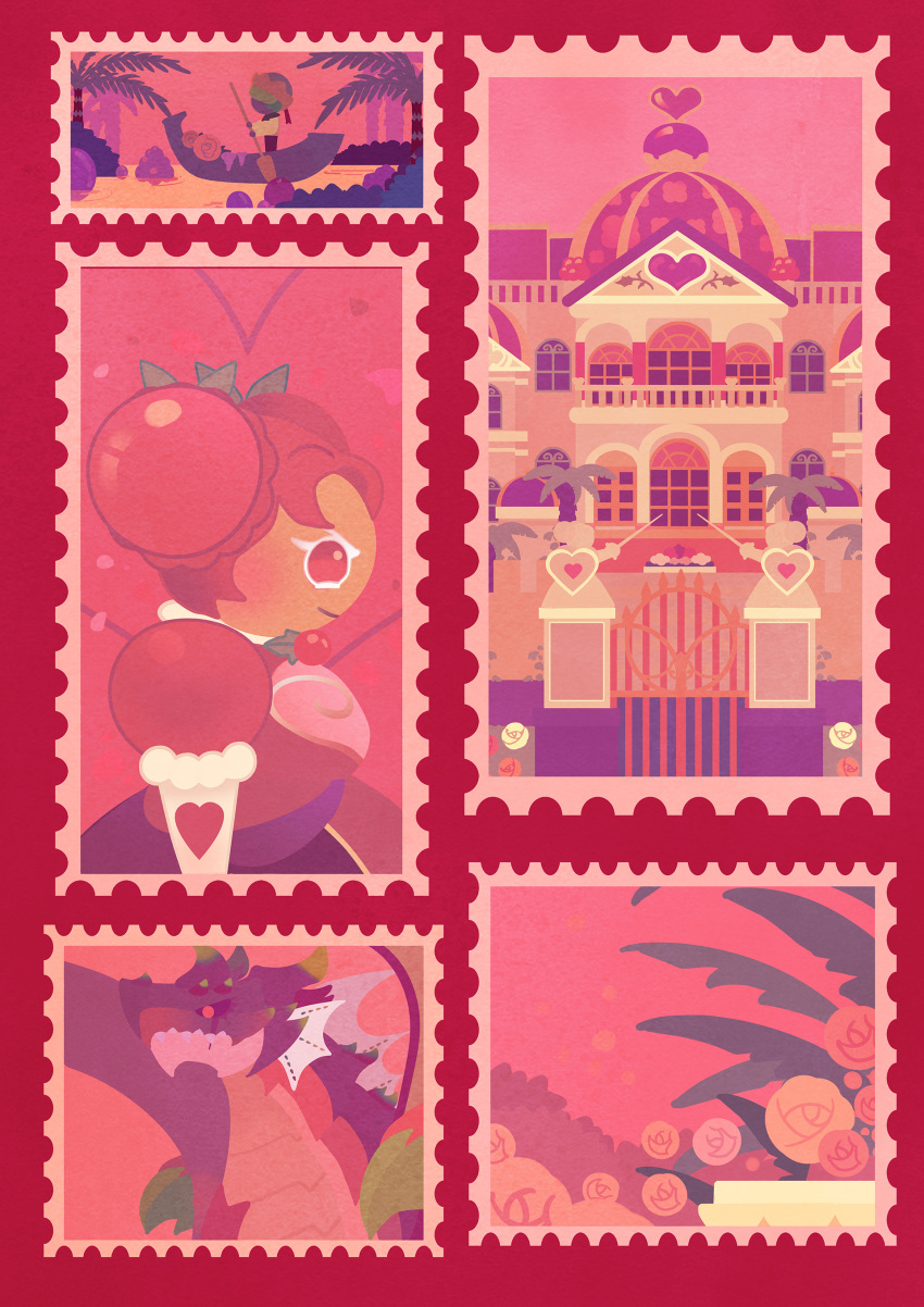 1girl, absurdres, bandal, castle, cookie_run, double_bun, dragon, flower