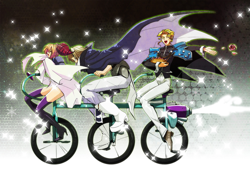 bicycle, blonde, blonde_hair, bunchuu, cape, choukoumei, closed_eyes, eyes_closed