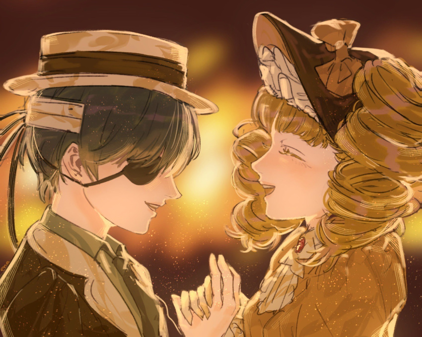 1boy, 1girl, blonde_hair, bonnet, bow, ciel_phantomhive, classic_lolita, drill_hair