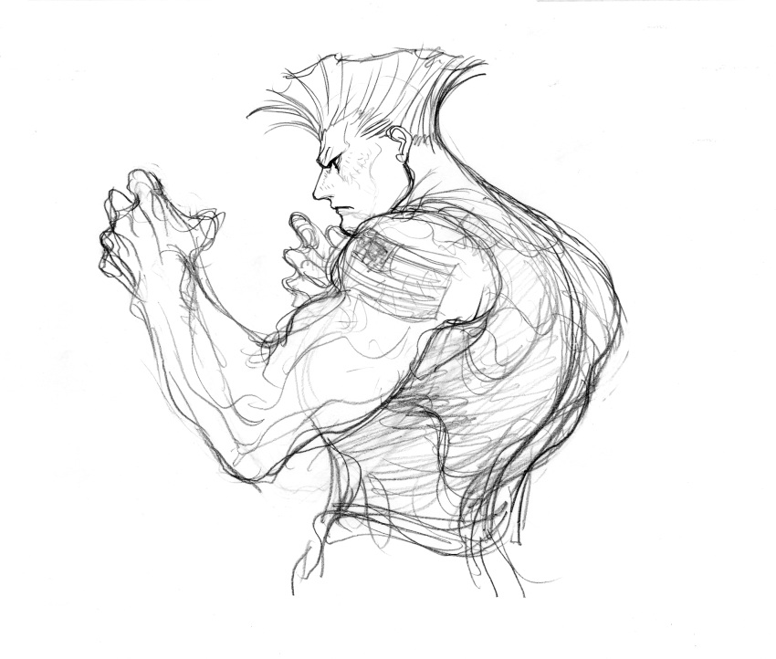 1boy, american_flag, american_flag_tattoo, arm_tattoo, bare_shoulders, fighting_stance, flattop, from_side