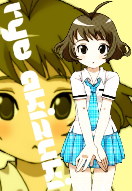 akizuki_ryou, antenna_hair, blush, brown_eyes, brown_hair, crossdressinging, idolmaster, idolmaster_dearly_stars, male, naruki, necktie, rough_time_school, school_uniform, short_hair, skirt, solo, trap