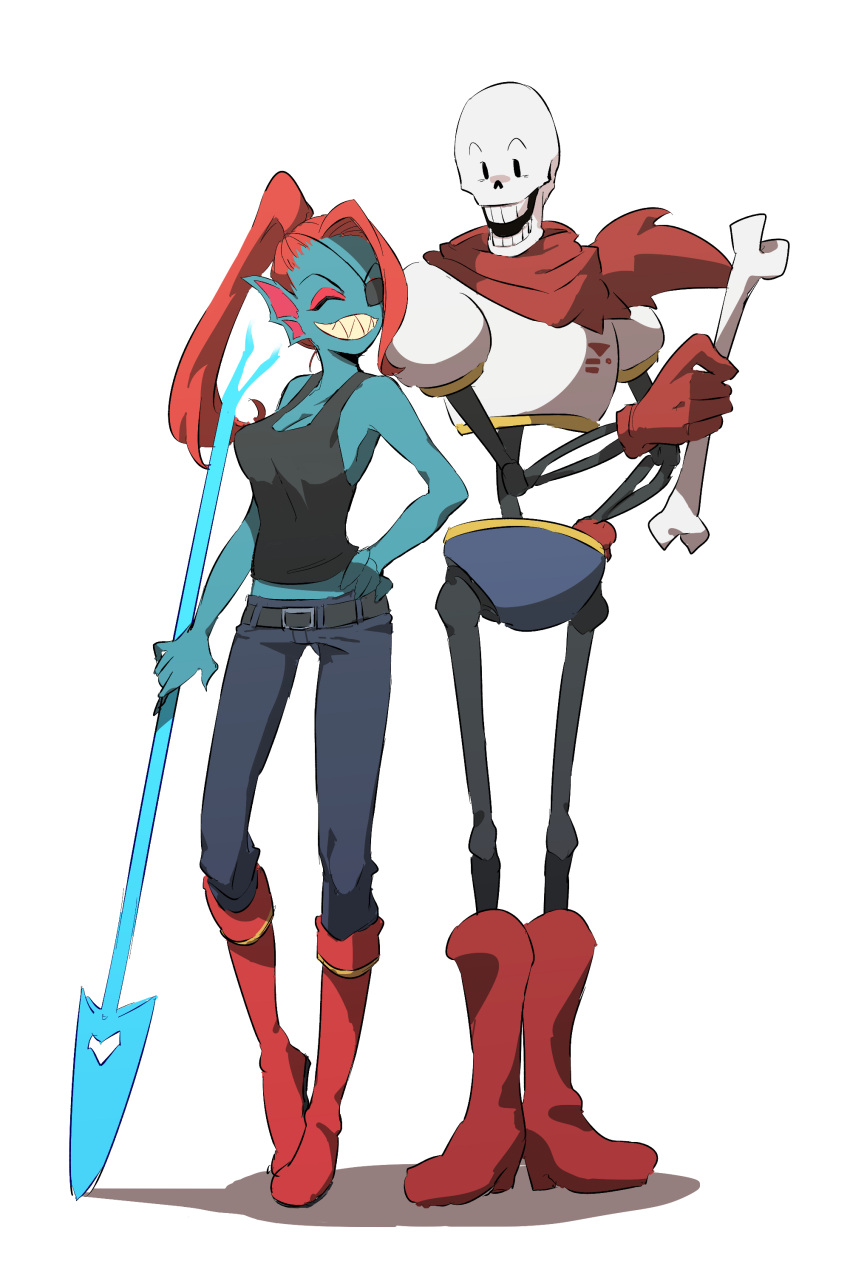 1boy, 1girl, 2021, 2d, anthro, armor, black_eyepatch, black_tank_top