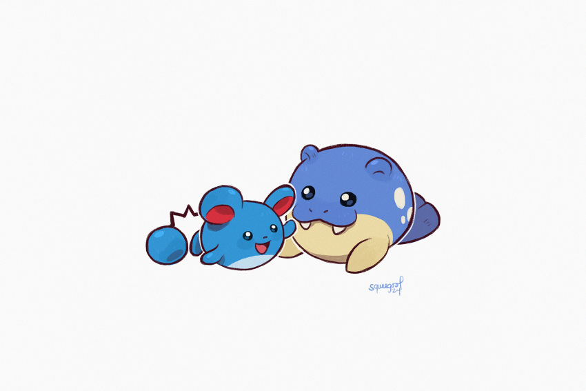 blue_skin, colored_skin, fangs, highres, marill, multicolored_skin, no_humans, pokemon