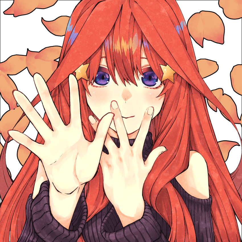 1girl, absurdres, black_sweater, blue_eyes, closed_mouth, clothing_cutout, commentary, counting