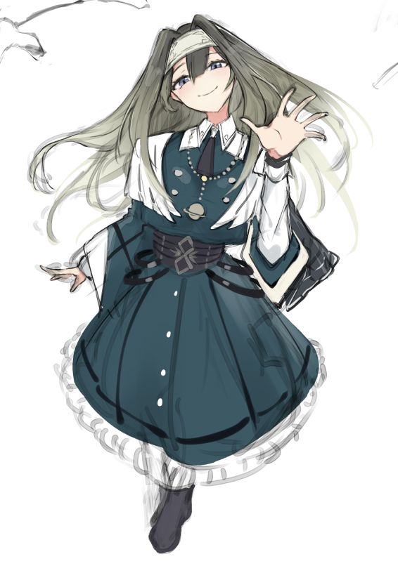 1girl, closed_mouth, crow_amiheart, duel_monster, exosister_irene, forehead_protector, hair_intakes, long_hair