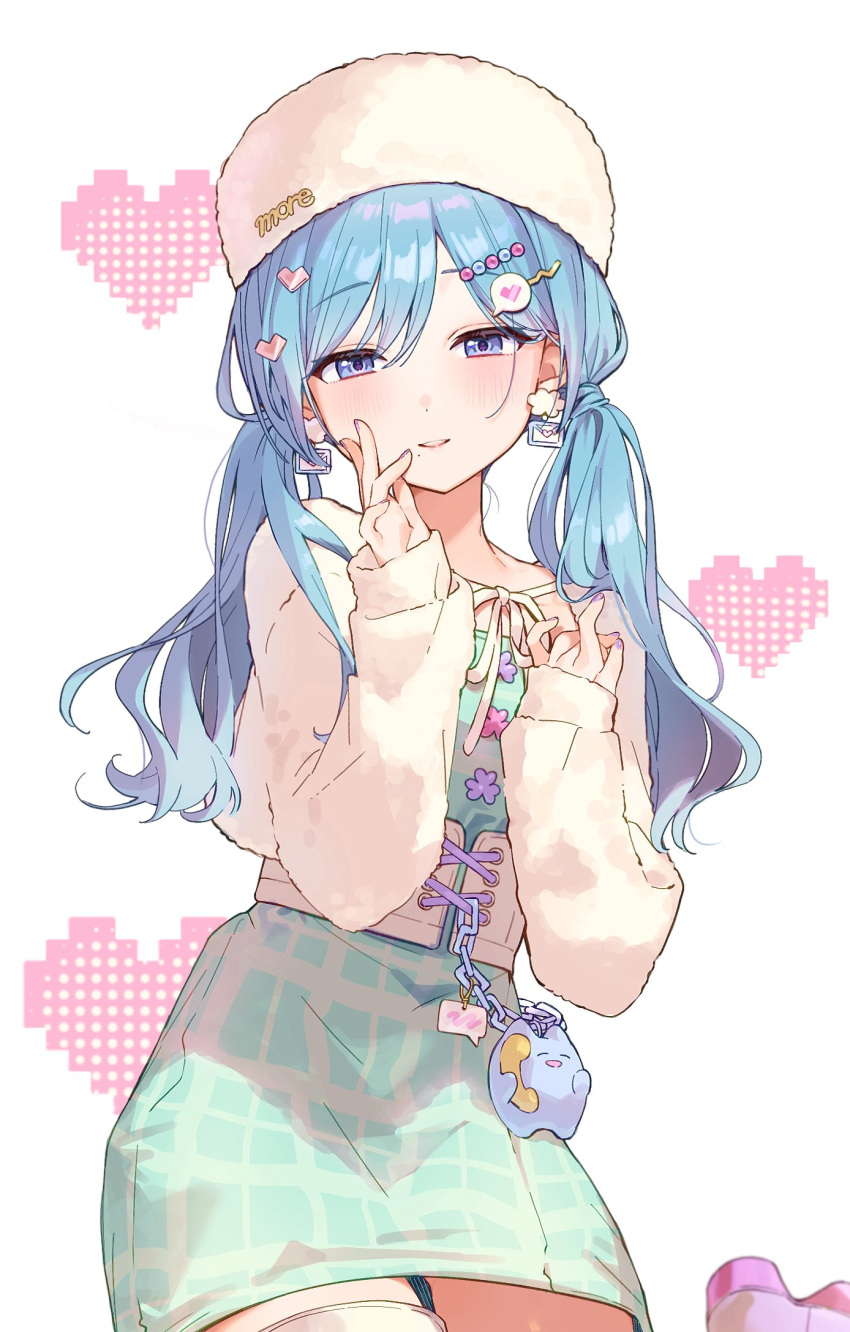 1girl, blue_hair, blush, charm_(object), chase_my_ideal_idol!_(project_sekai), corset, cross-laced_clothes, dress