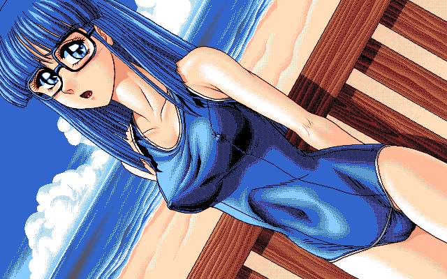 1990s_(style), 1995, blue_eyes, blue_hair, glasses, hoshi_no_suna_monogatari_3, long_hair, non-web_source