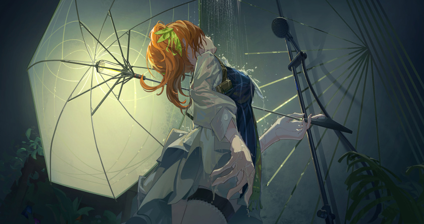 999kun, blue_vest, equilibrium_umbrella, from_side, highres, holding, holding_umbrella, indoors