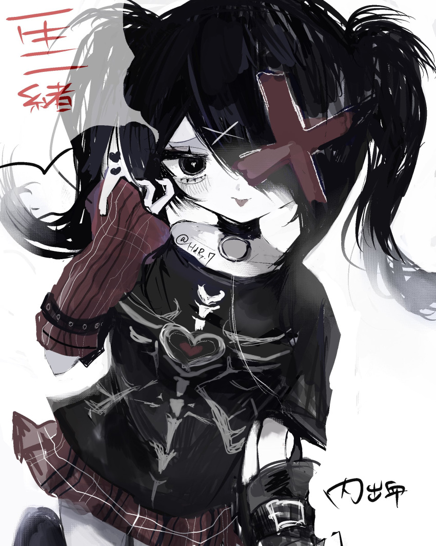 1girl, absurdres, aegyo_sal, ame-chan_(emo)_(needy_girl_overdose), ame-chan_(needy_girl_overdose), arm_belt, arm_garter, black_arm_warmers