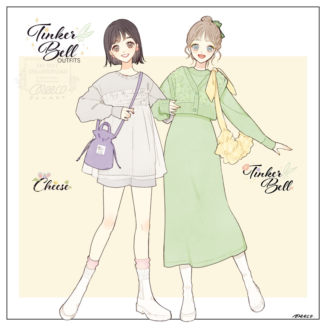 2girls, bag, blonde_hair, brown_hair, cheese_(disney), coa, disney_fairies_(movie_series), dress