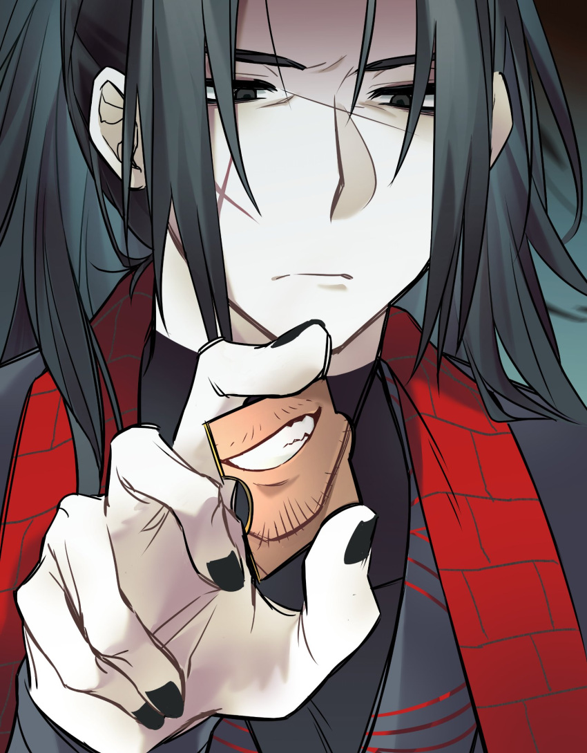 2boys, beard_stubble, black_eyes, black_hair, black_hanfu, black_nails, chinese_clothes, dovetree14