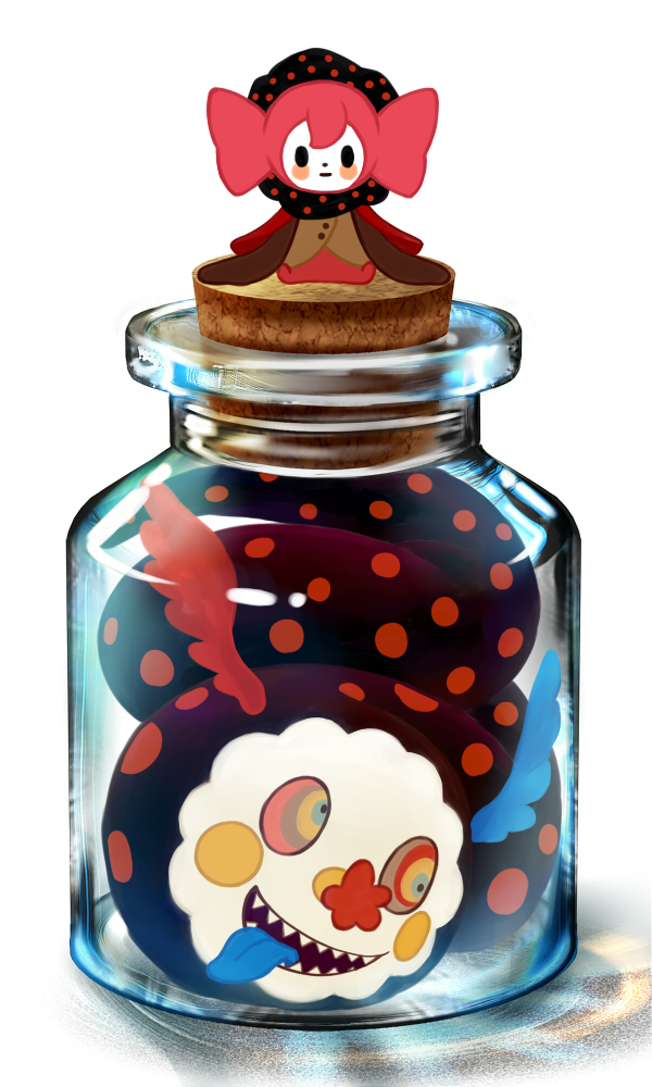 bottle_meme_(pixiv), jar, mahou_shoujo_madoka_magica, milkymoa, minimized, multicolored_eyes, no_humans