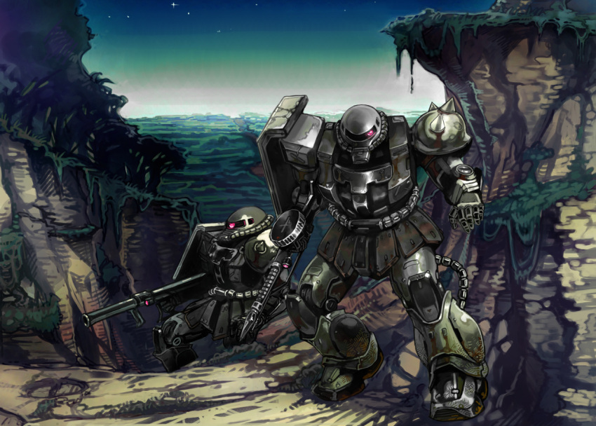 1970s_(style), 1980s_(style), bazooka_(gundam), gun, gundam, machine_gun, mecha, mobile_suit_gundam