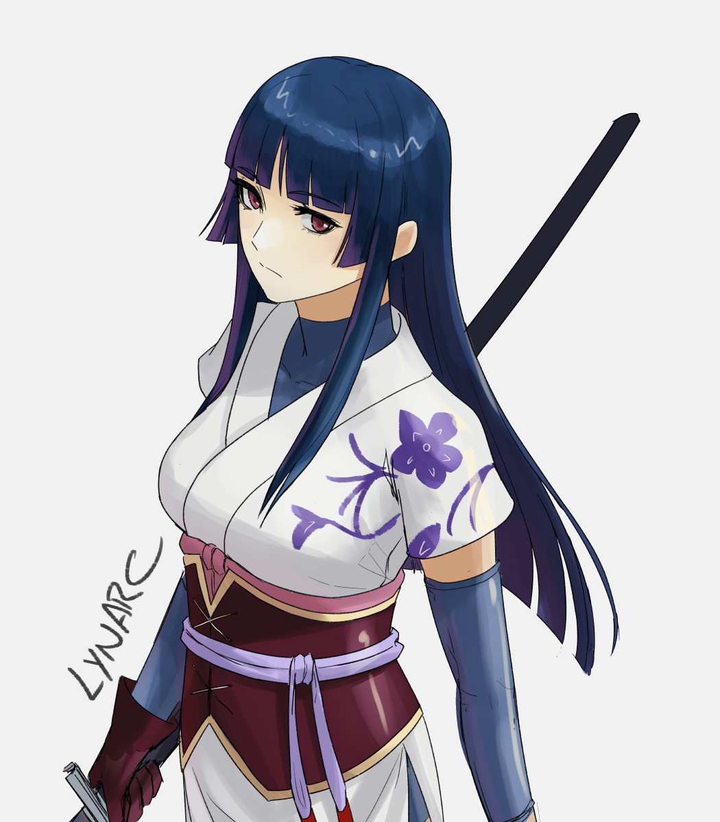 1girl, artist_name, blue_hair, blunt_bangs, blunt_ends, commentary, gintama, gloves