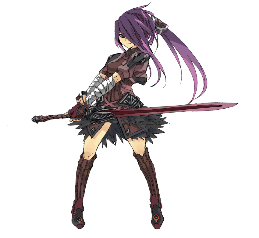 bandage, fantasy, fingerless_gloves, gloves, hair_over_one_eye, kneehighs, long_hair, oekaki