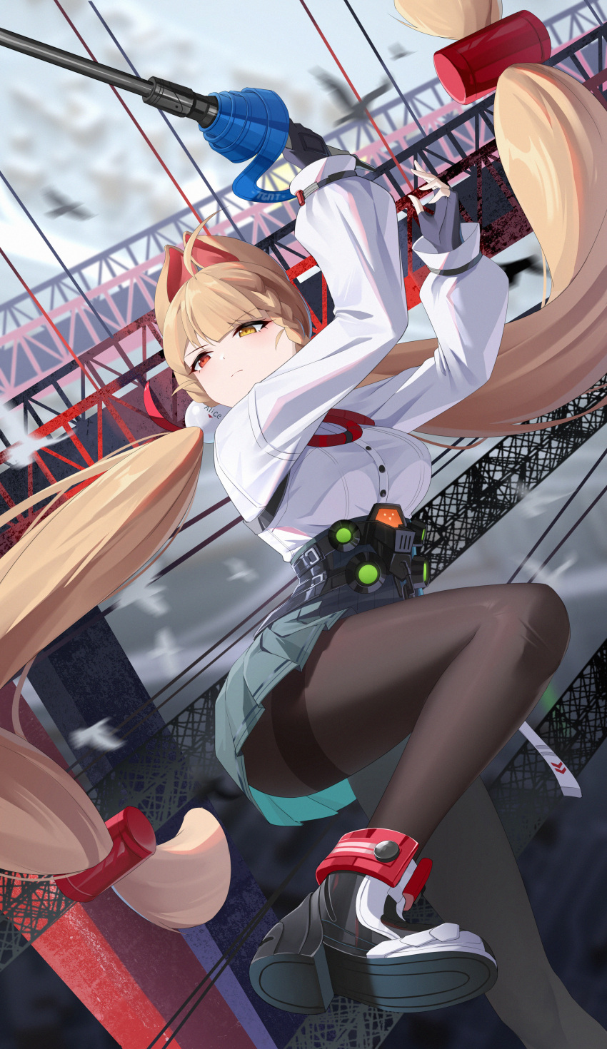 1girl, absurdres, alice_thymefield, animal_ears, bird, black_gloves, black_pantyhose, blonde_hair