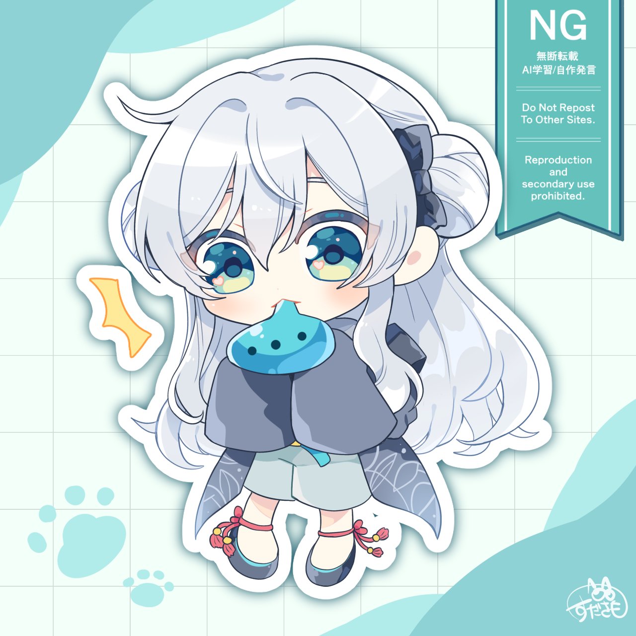 1girl, black_bow, black_coat, black_shoes, blush, bow, chibi, chibi_only