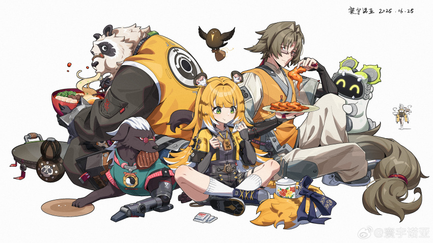 2boys, 2girls, ^_^, a-shuo_(zenless_zone_zero), absurdres, animal, animal_ear_fluff, animal_ears