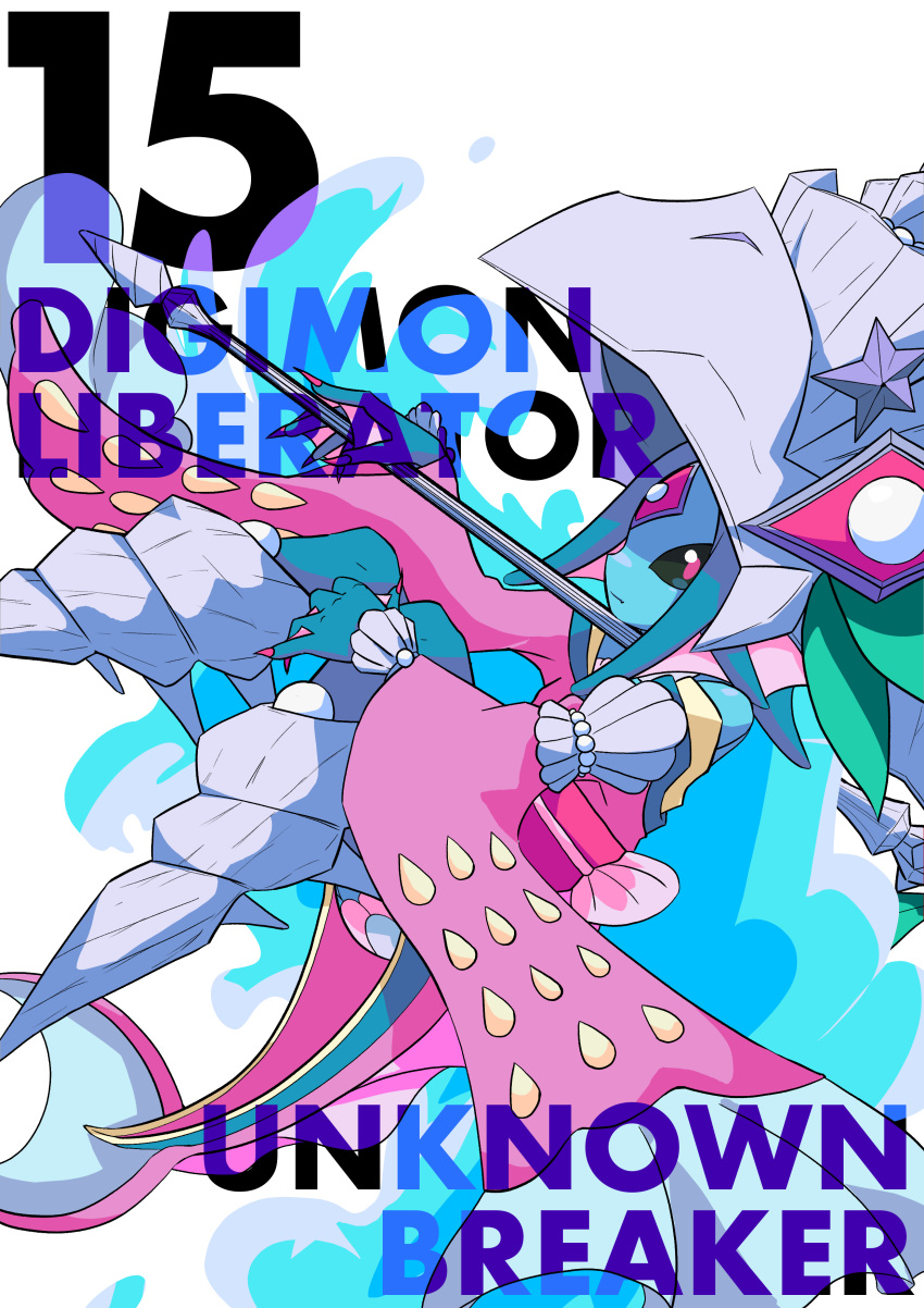 1girl, absurdres, ariemon, bare_shoulders, black_sclera, blue_hair, blue_skin, colored_sclera