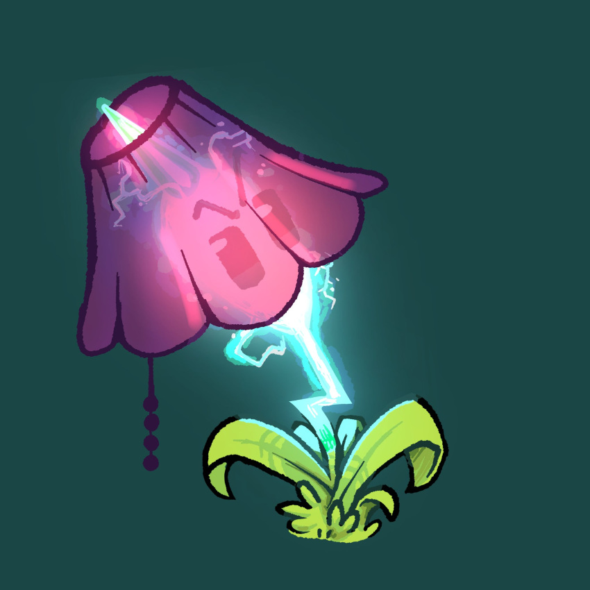 commentary, english_commentary, green_background, green_eyes, highres, kinomotoroka, lamp, leaf, lightning, lightning_reed_(plants_vs._zombies), looking_ahead, no_humans, no_mouth, official_alternate_costume, plant, plant_focus, plants_vs._zombies, plants_vs._zombies_2, simple_background, solid_oval_eyes, solo, v-shaped_eyebrows