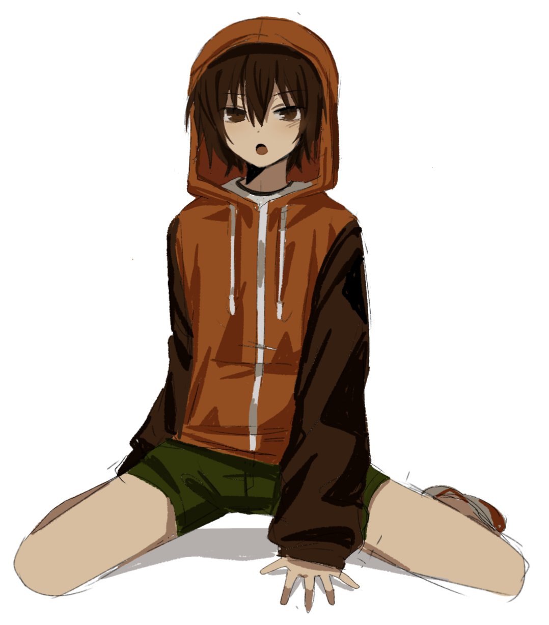 1boy, :o, brown_eyes, brown_hair, debakshotgun0, full_body, green_shorts, gwak_jun-hyeong