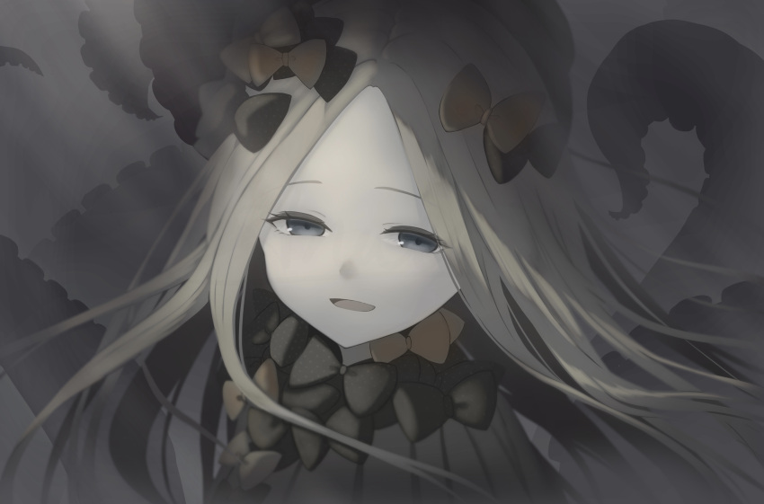 1girl, abigail_williams_(fate), absurdres, anata6350, black_bow, black_dress, black_hat, blonde_hair