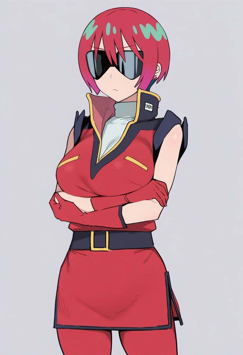 1girl, amate_yuzuriha, belt, breasts, cosplay, crossed_arms, earrings, gloves