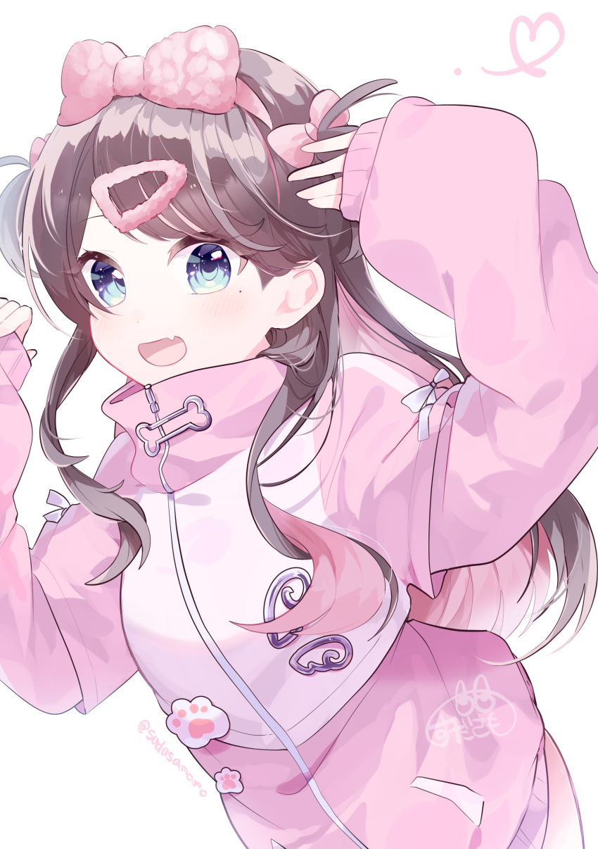 1girl, absurdres, blue_eyes, blush, bow, brown_hair, colored_inner_hair, commentary_request