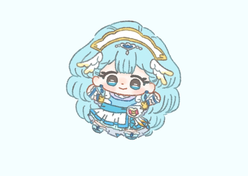 1girl, absurdly_long_hair, beads, blue_background, blue_eyes, blue_hair, blue_sash, blue_shoes
