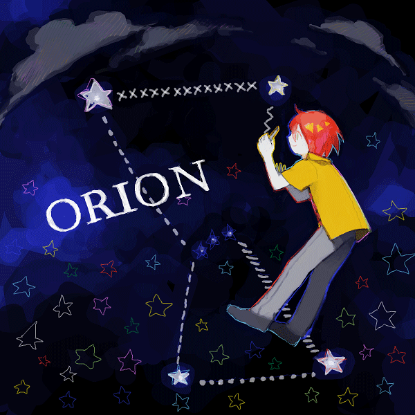 drawing, inazuma_eleven, inazuma_eleven_(series), kiyama_hiroto, orion_(constellation), red_hair, redhead, short_hair, space, star, watacco