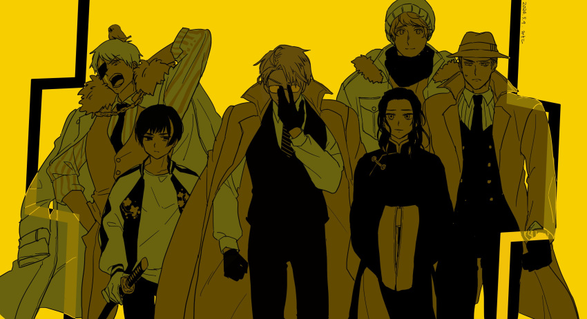 6+boys, ahoge, america_(hetalia), animal_on_head, arm_up, axis_powers_hetalia, baby_animal, bird