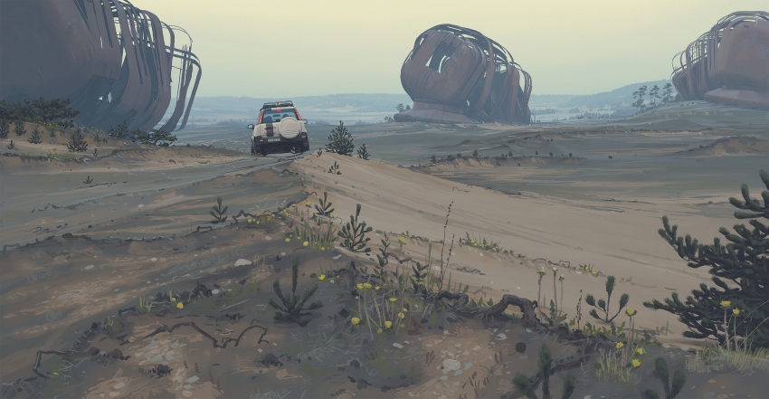 abandoned, absurdres, car, clouds, cloudy_sky, highres, honda, honda_cr-v