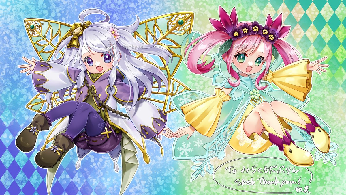 2girls, aromage_jasmine, aromaseraphy_jasmine, black_boots, blue_eyes, blush, boots, braid