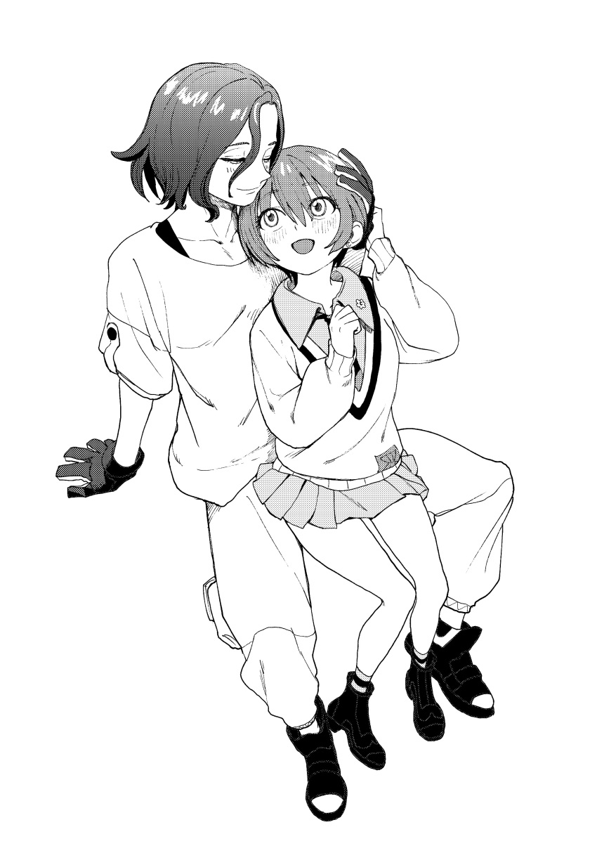 1boy, 1girl, absurdres, amate_yuzuriha, between_legs, blush, cardigan, closed_eyes