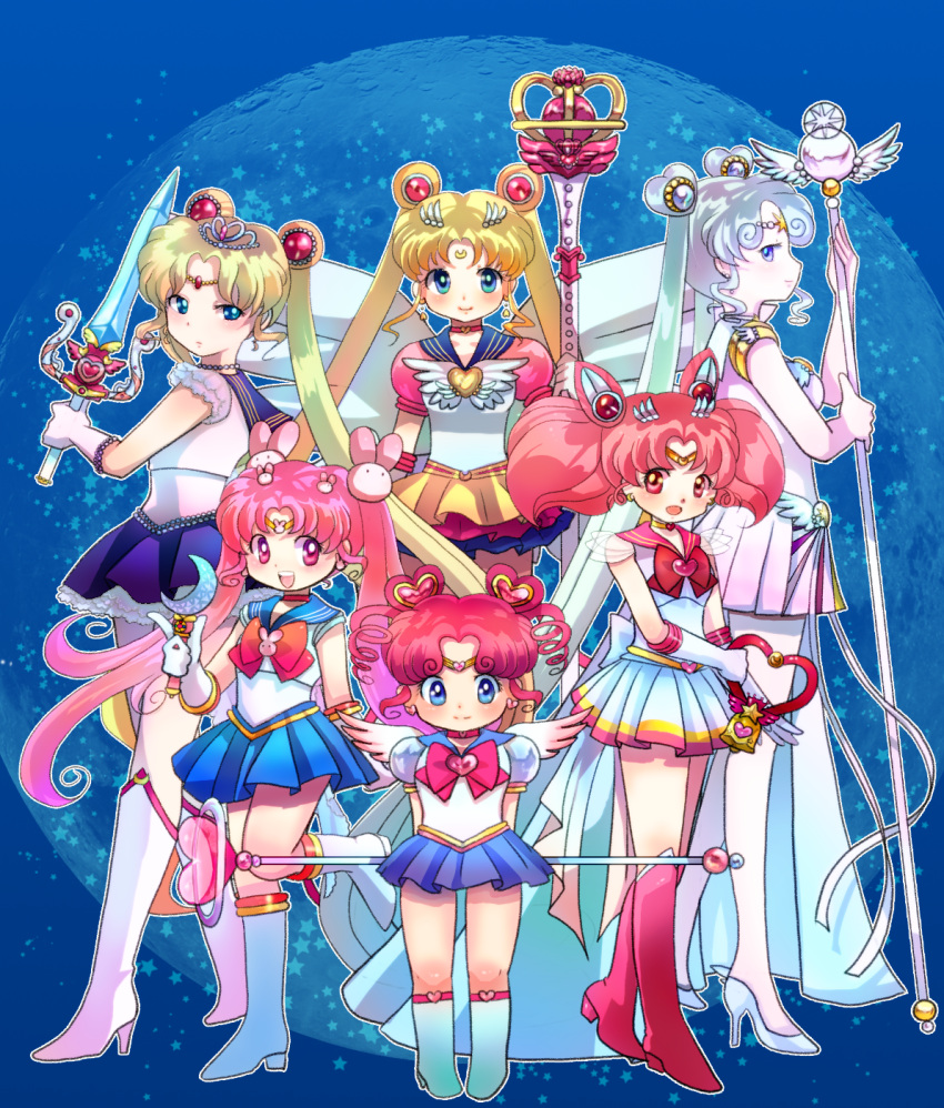 angel_wings, bishoujo_senshi_sailor_moon, blonde_hair, blue_eyes, blush, boots, bow, brooch
