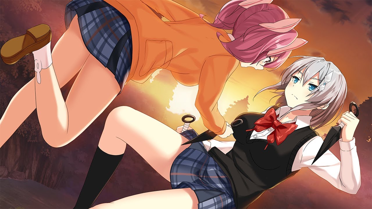 2girls, black_socks, bow, bowtie, breasts, brown_shoes, fighting, holding