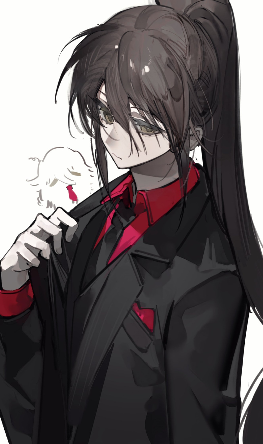 1boy, black_necktie, black_suit, brown_hair, closed_mouth, collared_shirt, expressionless, hair_between_eyes