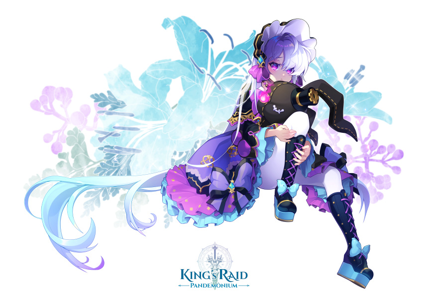 1girl, absurdres, black_boots, blue_bow, bonnet, boots, bow, chepill